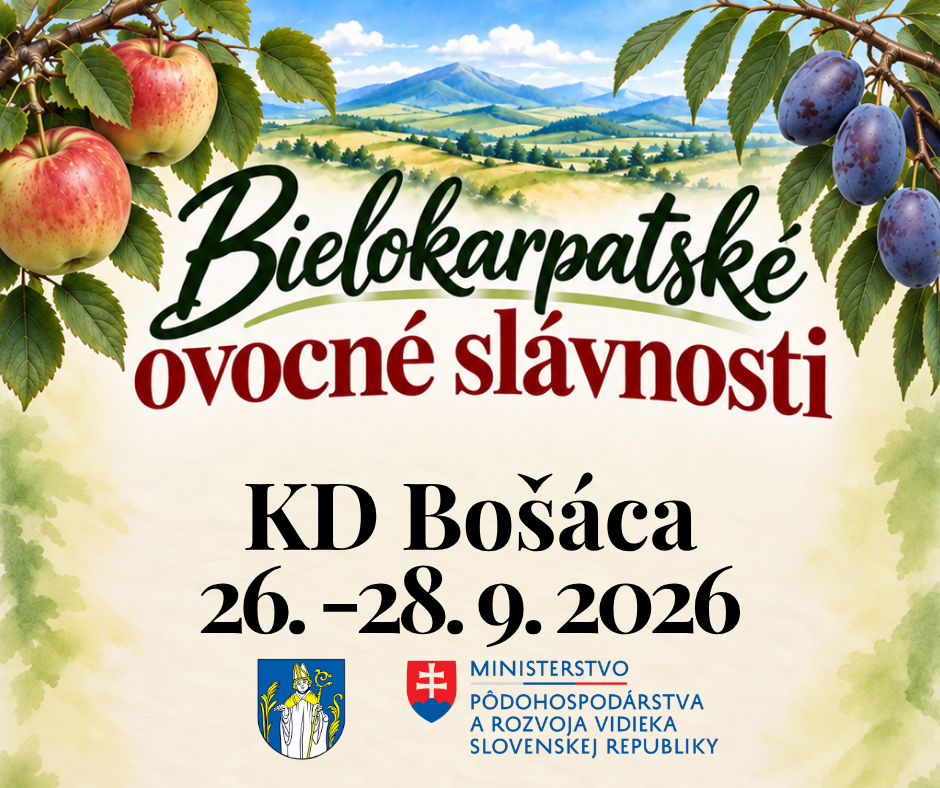 Bielokarpatské ovocné slávnosti 26.–28. 9. 2026 v KD Bošáca — výzva na zapojenie