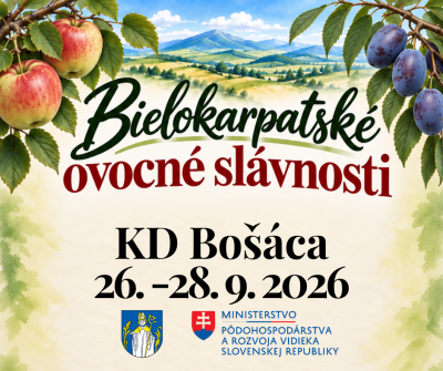 Bielokarpatské ovocné slávnosti 26.–28. 9. 2026 v KD Bošáca — výzva na zapojenie